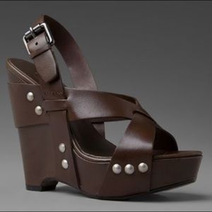 ASH Lucy Studded Brown Leather Wedges